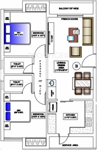 Vee Sagrika (2BHK+2T (1,035 sq ft) 1035 sq ft)