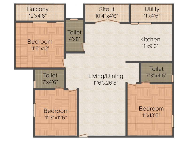 Abhilasha Favolosa (3BHK+3T (1,520 sq ft) 1520 sq ft)
