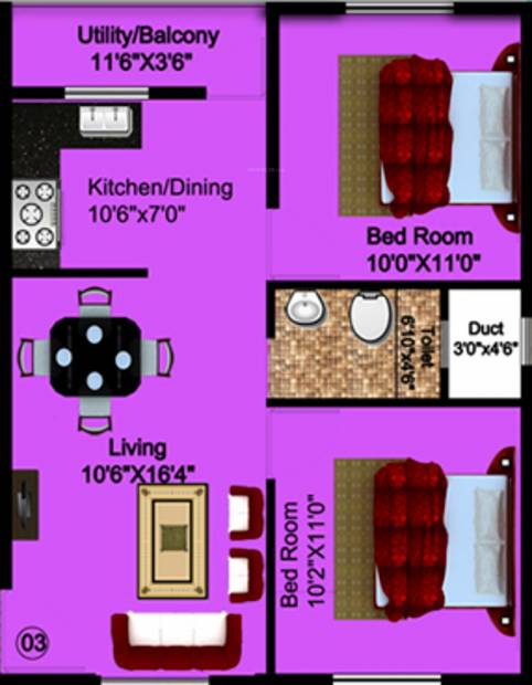 DS Sprinkles (2BHK+1T (907 sq ft) 907 sq ft)