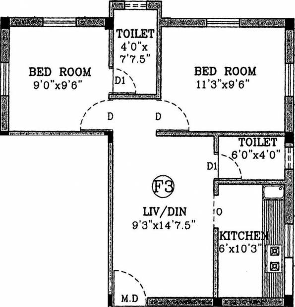 Vishakha Enclave (2BHK+2T (645 sq ft) + Study Room 645 sq ft)