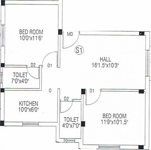Vishakha Construction Everest Enclave Floor Plan (2BHK+2T (779 sq ft) 779 sq ft)