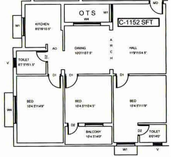 Shankar Abodes Lakshmi Vaasam 1 (3BHK+2T (1,152 sq ft) 1152 sq ft)