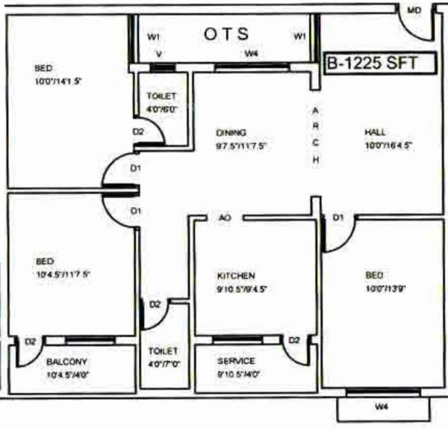 Shankar Abodes Lakshmi Vaasam 1 (3BHK+2T (1,225 sq ft) 1225 sq ft)