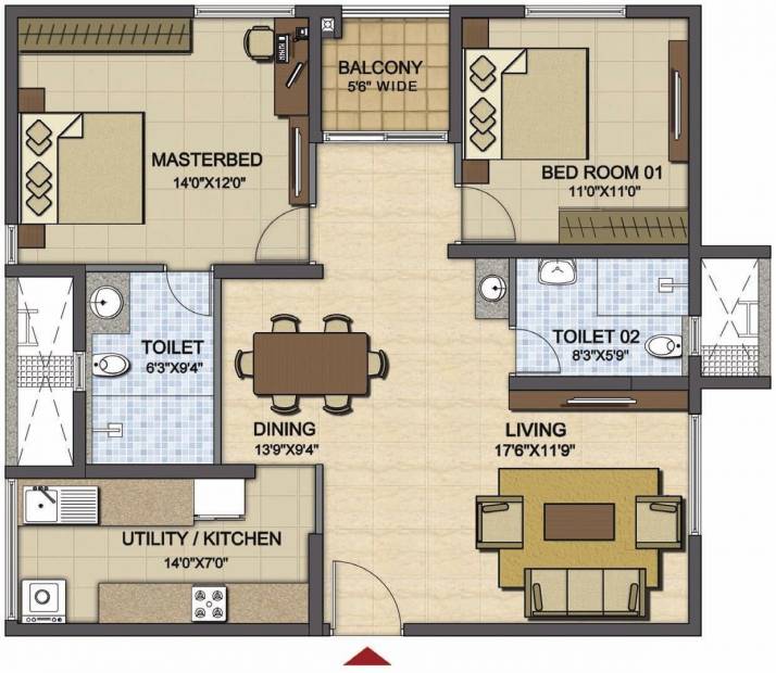 Prestige High Fields (2BHK+2T (1,283 sq ft) 1283 sq ft)