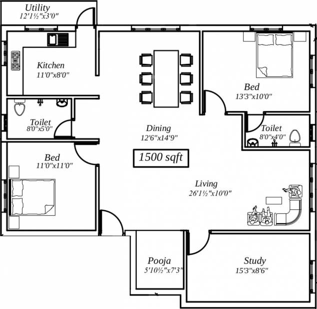 Suprabhatham Lakshmi Nager (2BHK+2T (1,500 sq ft) 1500 sq ft)