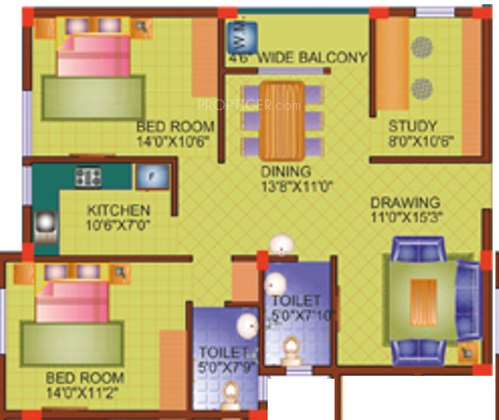Satyakant Kailash (2BHK+2T (1,413 sq ft) + Study Room 1413 sq ft)