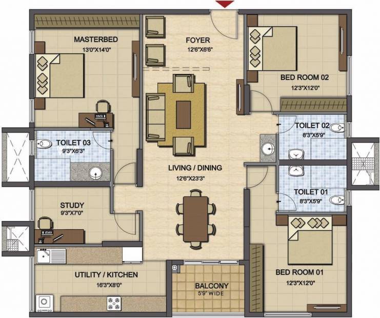 Prestige High Fields (3BHK+3T (1,993 sq ft)   Study Room 1993 sq ft)