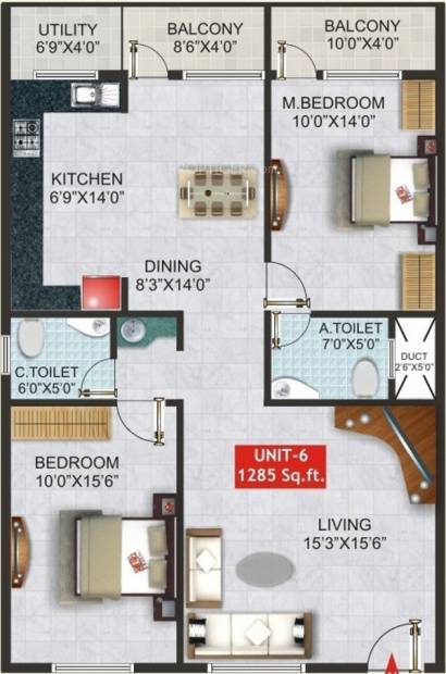 RN AMG Conclave (2BHK+2T (1,285 sq ft) 1285 sq ft)