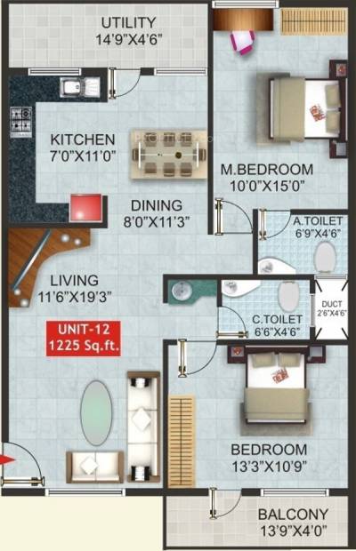 RN AMG Conclave (2BHK+2T (1,225 sq ft) 1225 sq ft)