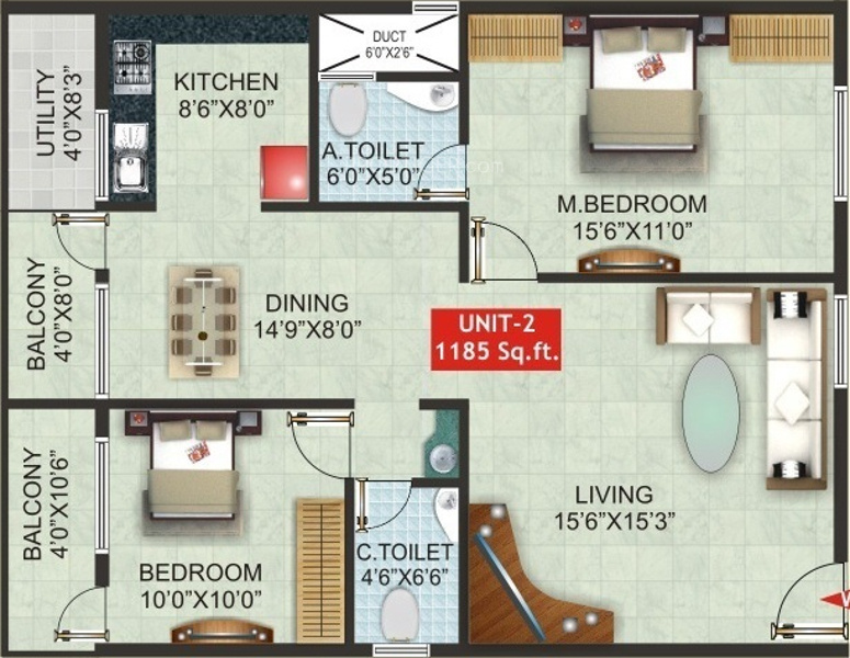 RN AMG Conclave (2BHK+2T (1,185 sq ft) 1185 sq ft)