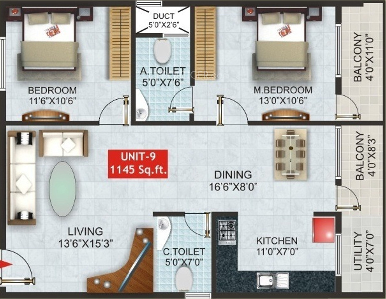 RN AMG Conclave (2BHK+2T (1,145 sq ft) 1145 sq ft)
