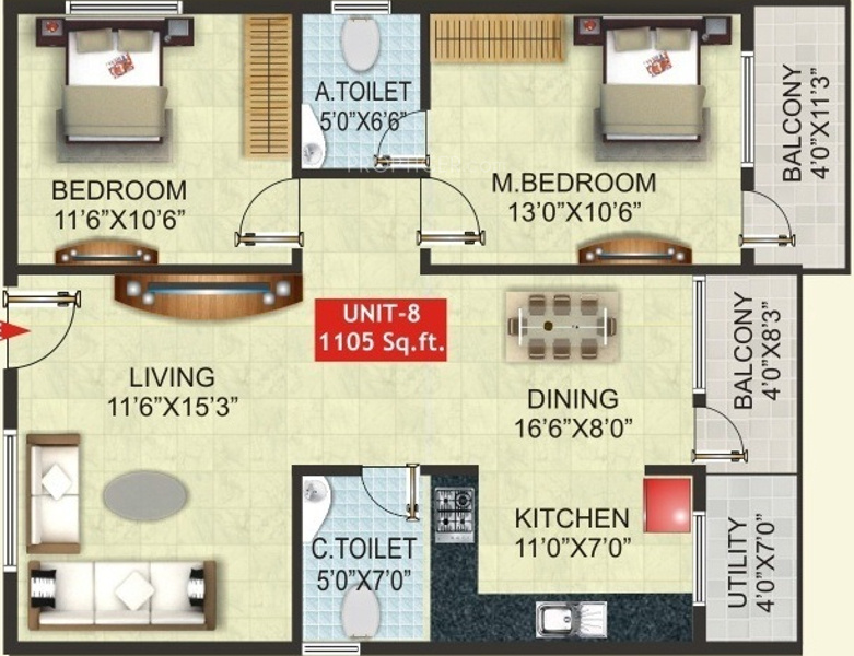 RN AMG Conclave (2BHK+2T (1,105 sq ft) 1105 sq ft)