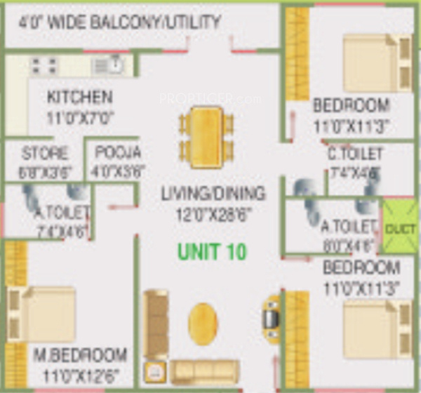 Elegant Orchid (3BHK+3T (1,523 sq ft)   Pooja Room 1523 sq ft)