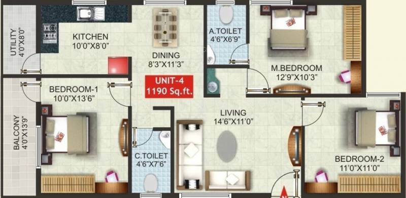 RN AMG Conclave (3BHK+2T (1,190 sq ft) 1190 sq ft)