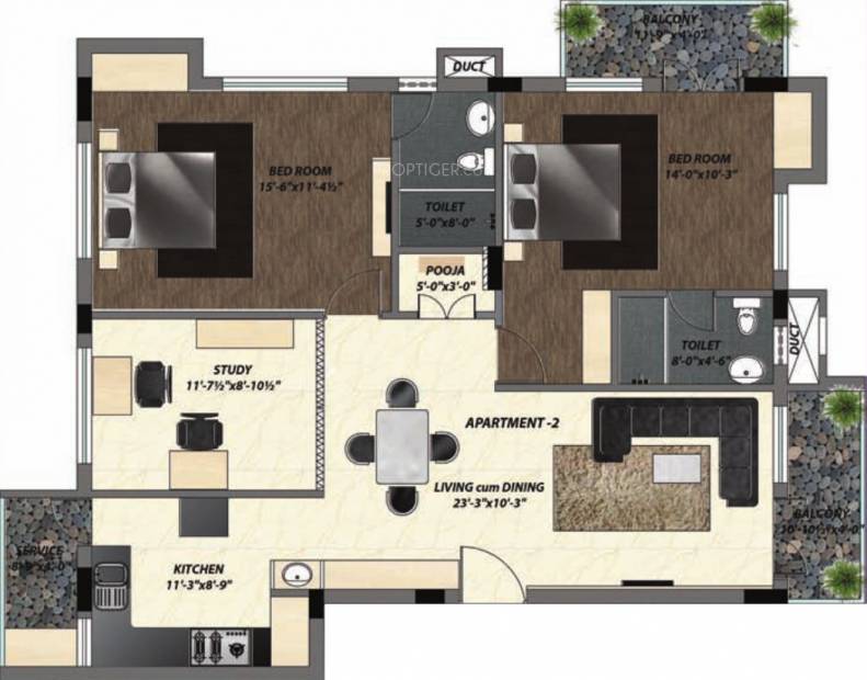 Baashyaam Nandavrajam (2BHK+2T (1,435 sq ft)   Study Room 1435 sq ft)