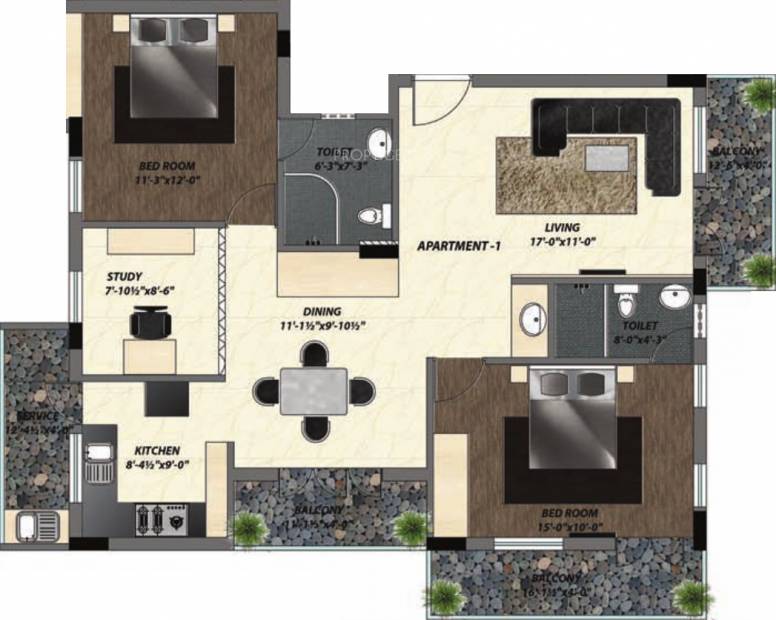 Baashyaam Nandavrajam (2BHK+2T (1,395 sq ft)   Study Room 1395 sq ft)