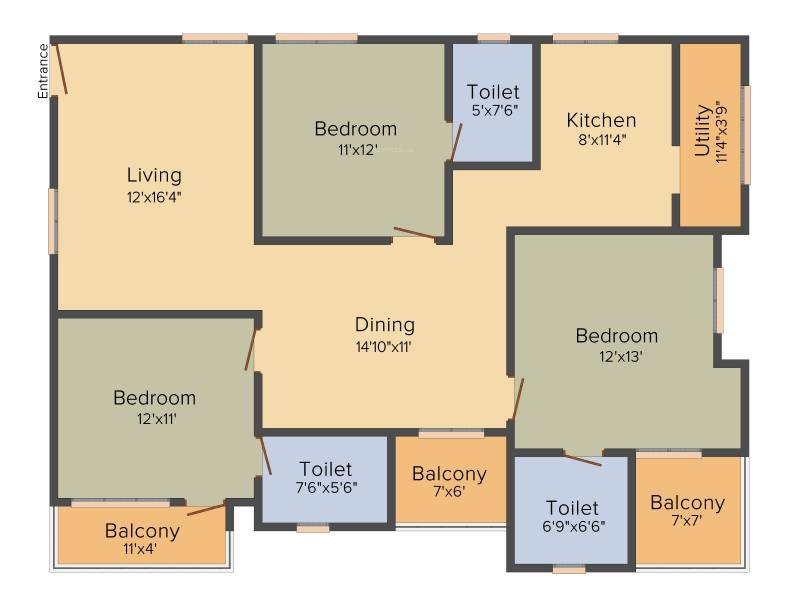 Affinity Silver Oak Enclave (3BHK+3T (1,605 sq ft) 1605 sq ft)