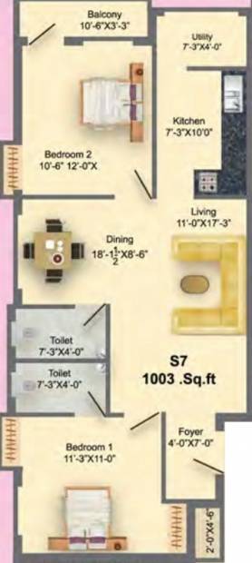 MS MM Cascade (2BHK+2T (1,003 sq ft) 1003 sq ft)