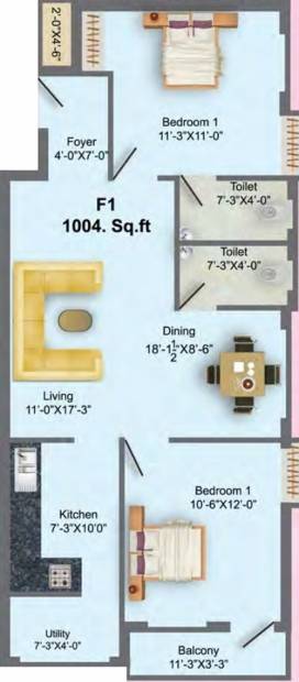 MS MM Cascade (2BHK+2T (1,004 sq ft) 1004 sq ft)