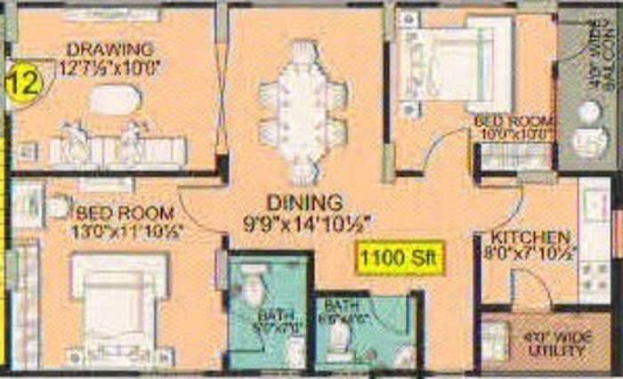 SV Enclave (2BHK+2T (1,100 sq ft) 1100 sq ft)