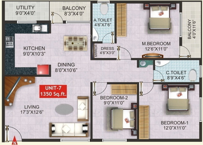 RN AMG Conclave (3BHK+2T (1,350 sq ft) 1350 sq ft)