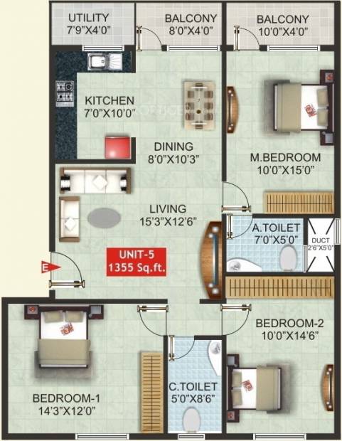RN AMG Conclave (3BHK+2T (1,355 sq ft) 1355 sq ft)