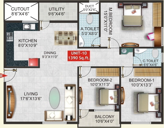 RN AMG Conclave (3BHK+2T (1,390 sq ft) 1390 sq ft)
