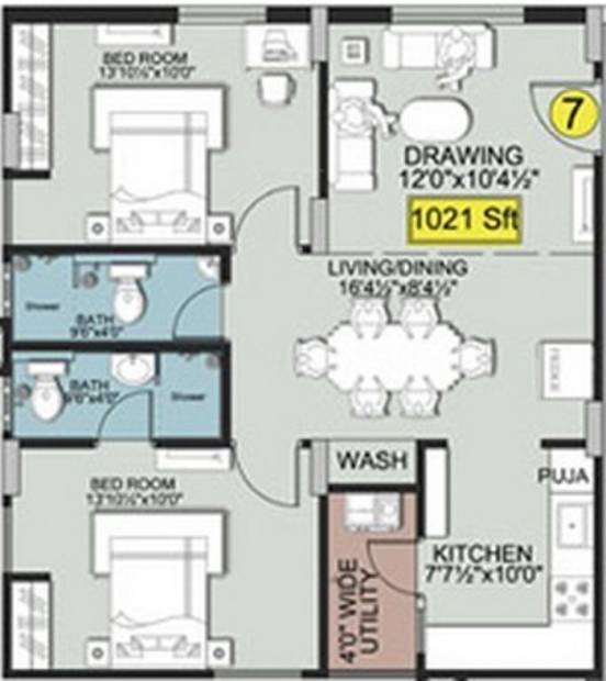 SV Enclave (2BHK+2T (1,021 sq ft) 1021 sq ft)