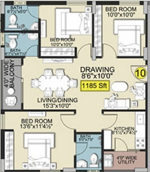SV Enclave (3BHK+3T (1,185 sq ft) 1185 sq ft)