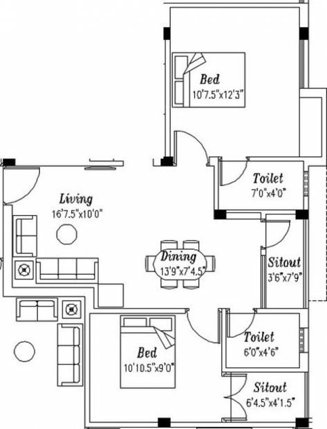 Krishna Vaikundam (2BHK+2T (1,100 sq ft) 1100 sq ft)
