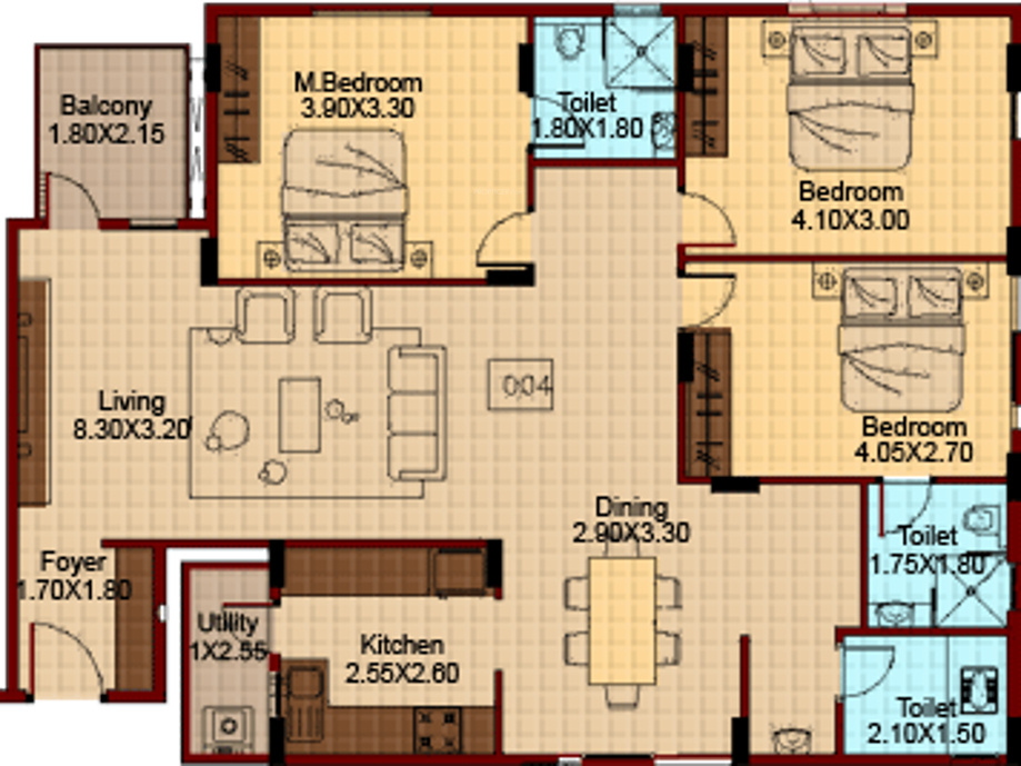 Oceanus Redrock (3BHK+3T (1,478 sq ft) 1478 sq ft) Oceanus Redrock (3BHK+3T (1,478 sq ft) 1478 sq ft)