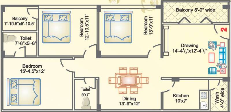 Lakshmi Infratech Sapphire (3BHK+2T (1,563 sq ft) 1563 sq ft)