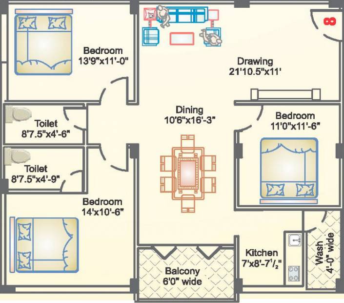 Lakshmi Infratech Sapphire (3BHK+2T (1,545 sq ft) 1545 sq ft)