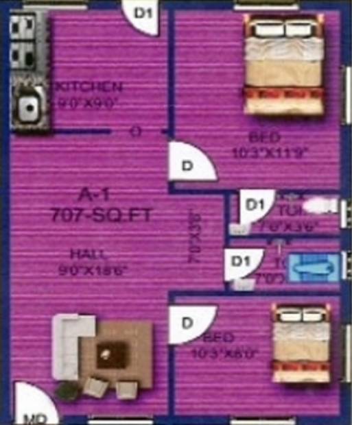 Vee Jay Jay Residency (2BHK+2T (707 sq ft) 707 sq ft)