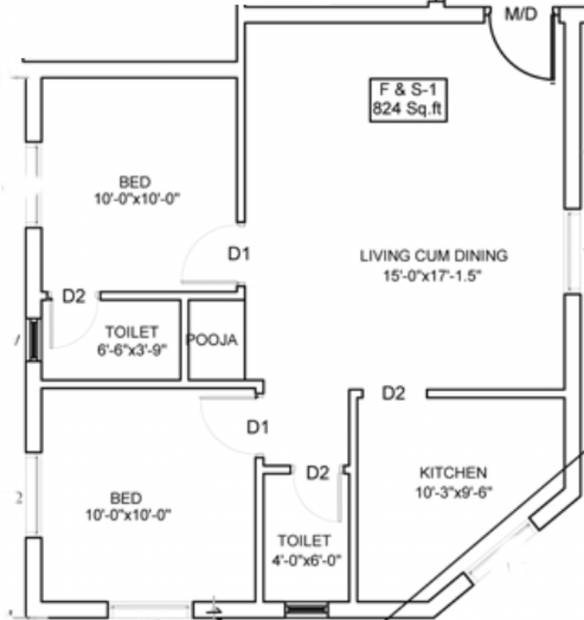 Inforich Yesodha GRB Flats (2BHK+2T (824 sq ft)   Pooja Room 824 sq ft)