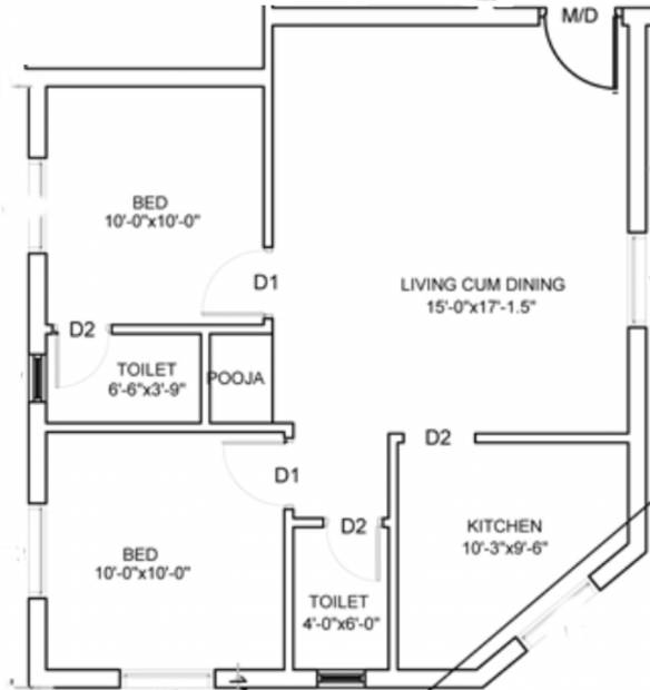 Inforich Yesodha GRB Flats (2BHK+2T (695 sq ft)   Pooja Room 695 sq ft)