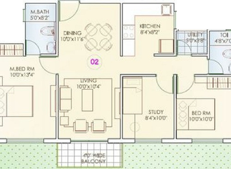 Axis Concept Veneto (2BHK+2T (1,150 sq ft) + Study Room 1150 sq ft)