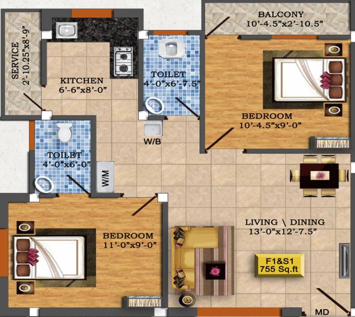 Guru Sri Mayoora (2BHK+2T (755 sq ft) 755 sq ft)