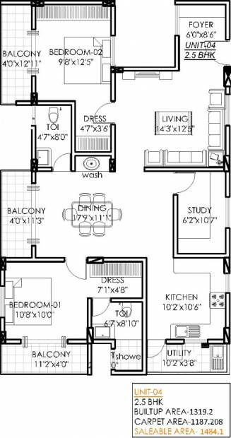 MV Rachana (2BHK+2T (1,484 sq ft)   Study Room 1484 sq ft)