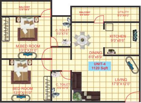 Prakruthi Enclave (2BHK+2T (1,120 sq ft) 1120 sq ft)