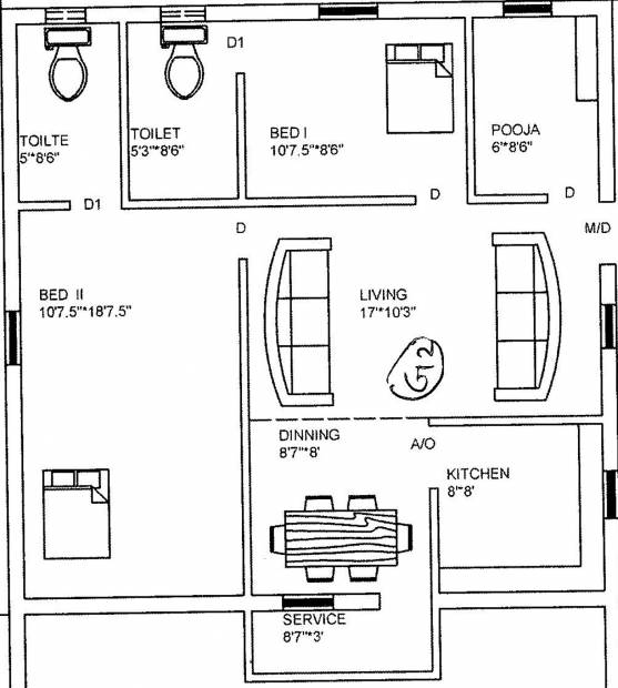 Om Enclave (2BHK+2T (959 sq ft)   Pooja Room 959 sq ft)