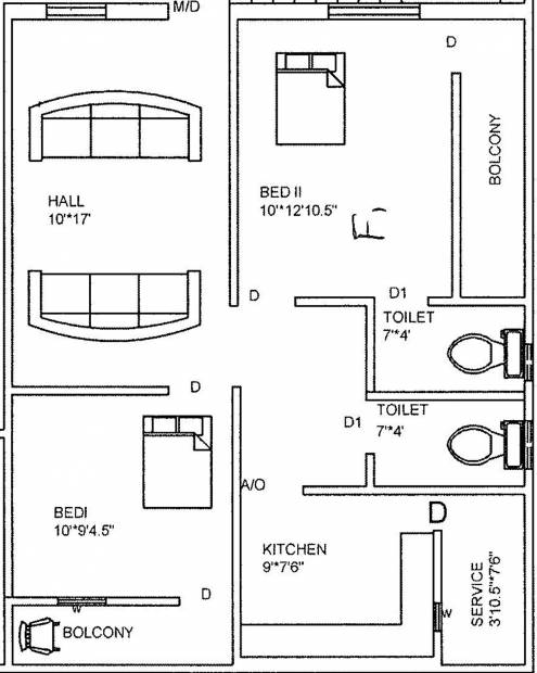Om Enclave (2BHK+2T (826 sq ft) 826 sq ft)