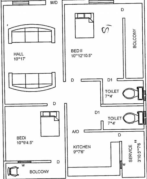 Om Enclave (2BHK+2T (825 sq ft) 825 sq ft)