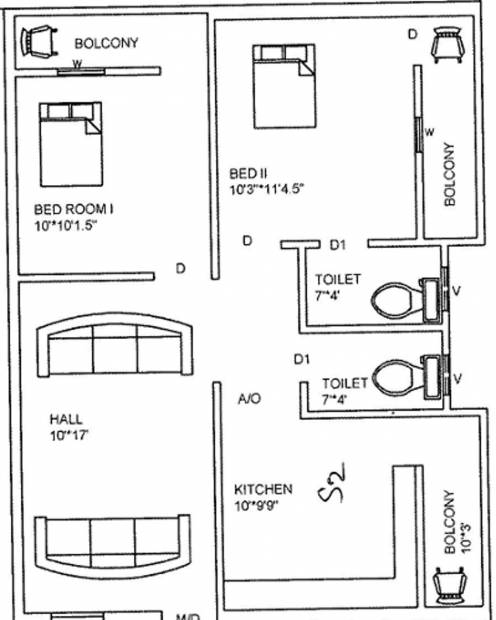 Om Enclave (2BHK+2T (829 sq ft) 829 sq ft)