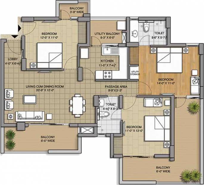 Sushma Chandigarh Grande (3BHK+2T (1,650 sq ft) 1650 sq ft)