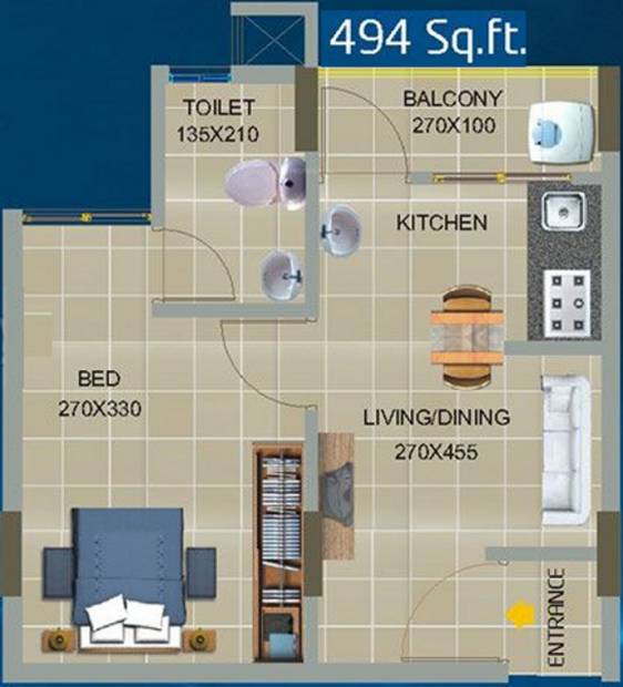 Sowparnika Sudarsanam (1BHK+1T (494 sq ft) 494 sq ft)