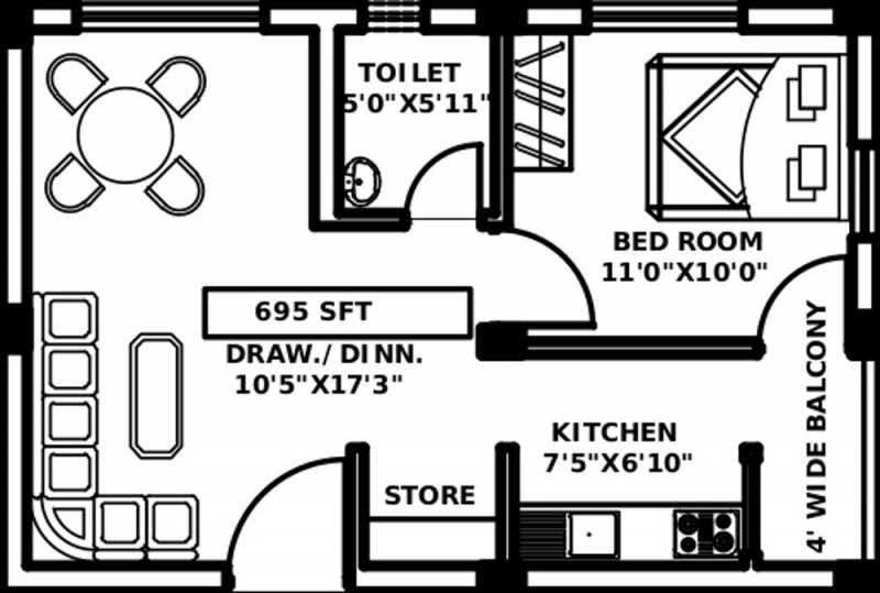 Jaya Cube Residency (1BHK+1T (695 sq ft) 695 sq ft)