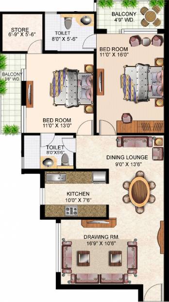 Gurukripa Indraprastha Grand (2BHK+2T (1,317 sq ft) 1317 sq ft)
