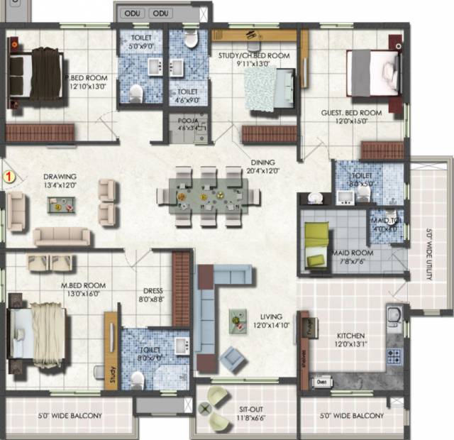 DSR Fortune Prime (4BHK+5T (2,865 sq ft) + Servant Room 2865 sq ft)