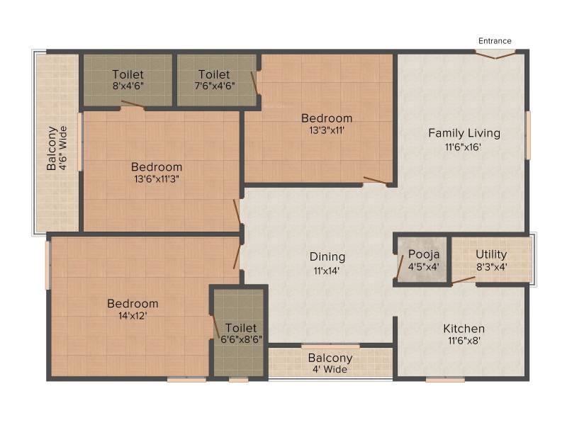 Sree Mahitha Green Meadows (3BHK+3T (1,600 sq ft) + Pooja Room 1600 sq ft)